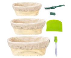 Xigeapg 3 Rattanschalen mit Ovalem Zertifizierungskorb, Geeignet für Fermentationskorb für Hausb？Cker (25 + 28 + 30,5 cm)