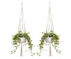 2er Set Makramee Blumenampel Baumwollseil Hängeampel Blumentopf Pflanzen Halter Aufhänger für Innen Außen Decken Balkone Wanddekoration - 105cm / 41 Zoll, 4 Beine (2 Stück)
