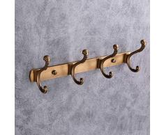 LEBENSWERT Garderobenhaken Vintage Garderobenleiste Tür Hakenleiste mit 4 Kleiderhaken Antik Wandhaken für Bad Küche Wohnzimmer, Dunkles Gold (4 Haken)