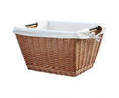 Habau Holzkorb mit Metallrahmen und Leinen, Gelb, 58 x 42 x 33 cm