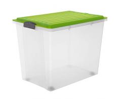 Rotho Compact Aufbewahrungsbox 70 l mit Deckel und Rollen, Kunststoff (PP), grün / transparent, 70 Liter (57 x40 x 43,5 cm) / A3