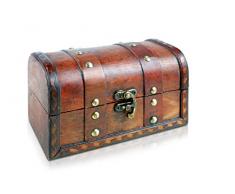 Kleine Schatztruhe 17x10x10cm Holztruhe Schatzkiste Vintage Look Antikes Design Piraten Schatzsuche Holz Rot Braun Schwarz Spardose Schmuck-Schatulle Bauernkasse Holz Sparkasse Truhe