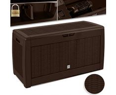 KESSER® Auflagenbox Kissenbox 310 Liter mit Rollen klappbarer Deckel Haltegriffe Rattanoptik Gartenbox, Braun