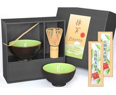 Aricola Matcha-Set 4-teilig, sommergrÃ¼n, bestehend aus 2 Matcha-Schalen, Matcha-LÃ¶ffel und Matcha-Besen (Bambus) in Geschenkbox. Original