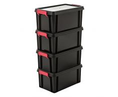 IRIS, 4er-Set Aufbewahrungsboxen / Kisten mit Deckel / Stapelboxen Multi Box, MBX-6, Kunststoff, schwarz, 6 L, 36,5 x 21,4 x 16,5 cm