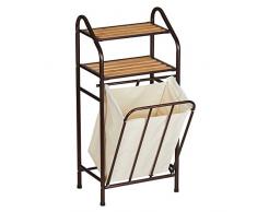 DICTAC Badregal mit Wäschekorb Badzimmer Wäschekorb mit handtuchhalter Wäschesortierer, Badezimmerregal 2 Ablagen mit Wäschesammler Wäschesack