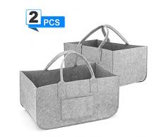SAWAKE Einkaufskorb 2 STK Filztasche für Kaminholz, Einkaufstasche Einkaufskorb faltbar Holzkorb Filzkorb Kaminholztasche Einkaufskorb Zeitungskorb Shopper aus Filz - Größe: 50 x 25 x 25cm (Grau)
