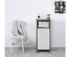 Rebecca Mobili aufgebauter Badschrank, Küchenschrank mit 1 Tür und 1 Schublade, Holz und Weidenkorb, Weiß Grau, Vintage-Stil, Hauseinrichtung - Maße: 74 x 32 x 26 cm (HxLxB) - Art. RE4087