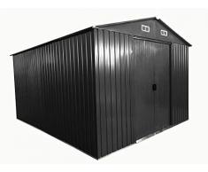 ASS Gartenhaus Geräteschuppen 11m² 3x3,65m aus verzinktem Stahlblech Metall grau mit großer Türe von
