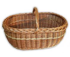 Alpenfell Einkaufskorb XXL 63cm aus Weide, Deutschlands größter Weidenkorb Bügelkorb Picknickkorb, XXL mit Griff, Handarbeit, sehr stabil - 63 x 43 x 40cm