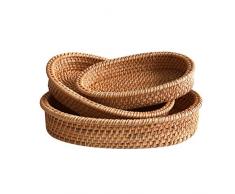 Ovaler Mehrzweck-Korb aus Rattan, Basket-Bambus, Aufbewahrungskorb für die Küche, Pflanzenkorb (Farbe: Natur, Größe: Three-Piece Set)