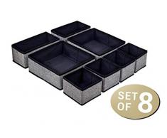 8er Set Aufbewahrungsbox für Schubladen Organizer Vlies Stoff Kleiderschrank Ordnungssystem Wickelkommode Ordnungsbox Trennsystem Korb Wickeltisch Box Baby Bad Underwear Wäsche BH Klein Schwarz Grau