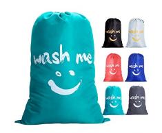 IHOMAGIC Wäschesack Reise Schmutzwäsche Wäschesammler Wäschetasche Wäschebeutel Groß Faltbarer Wäschekorb Aufbewahrungstasche Wäschebehälter Für die Reise, Wäscheraum Stoff 120L 61x92 cm, Blau