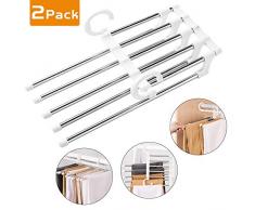 AOBETAK Hosenbügel Platzsparend Mehrfach 2er 5 in 1 Klappbare Multi Hänge Organizer, rutschfeste Hosen Kleiderbügel mit Edelstahlgestell für Schals Jeans Hosen Krawat, Weiß Hosenkleiderbügel
