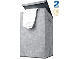 CLEEBOURG Wäschekorb mit Deckel, Wäschekörbe faltbar Wäschesack Wäschebox Wäschesammler Wäschetruhe mit Deckel Laundry Basket Bodenkorb 90L 63 * 38 * 38cm- Grau