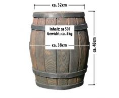 REGENTONNE EICHENFASS REGENFASS 2*50 Liter als REGENSAMMLER MÜLLEIMER SPIELZEUGKISTE ALLZWECKBOX ALLZWECKKISTE AUFBEWAHRUNGSBOX BEHÄLTER KISTE BOX TRUHE, stabil, auch zum Sitzen, fühlbare und täuschend-echte Holzstruktur, schönes HOLZ-DESIGN!