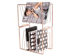 Simmer Stone Aktenordner, 2 Etagen, stapelbarer Zeitschriftenhalter, Metall, Schreibtisch-Organizer für Briefe, Dokumente, Ordner, Bücher und mehr, Roségold