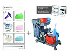 BELLANET Reinigungs-Set inkl. Großer Reinigungswagen, Tücher, Wischbezüge & Klapphalter (großer REINIGUNGSWAGEN, Zubehör in 40cm)