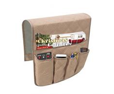 Outtybrave Wasserdichte Sofa Couch Stuhl Armlehnenaufbewahrung Organizer, weiche Anti-Rutsch-Caddy Organizer Halter passt für Handy, Bücher, Zeitschriften, TV Fernbedienung, Beige