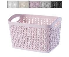 KADAX Aufbewahrungskorb aus Kunststoff, Aufbewahrungskiste, Korb für Aufbewahrung, Bad, Küche, Kinderzimmer, Leichter Universalkorb mit Griffen, Aufbewahrungsbehälter, rechteckig (1,5L, rosa)