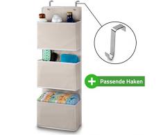 DRAXUS® Hängeorganizer mit passenden Haken I Premium Platzwunder I Das Hängeregal aus Stoff für die Tür - Beige I inkl. eBook