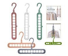 NOCHME Platzsparende Kleiderbügel Plastik für Kleiderschränke, 5er Kunststoff Rotate Anti-Rutsch Klappbarer Kleiderbügeln, Multifunktion Magic rutschfest Kleiderbügel Closet Schrank Organizer, 9-Loch