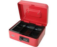 BIRD 20,3 cm Geldkassette mit Zahlenschloss und herausnehmbarem Münzeinsatz mit 5 Fächern, Rot