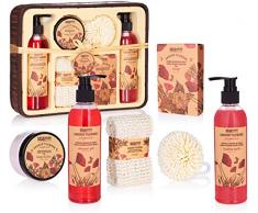 BRUBAKER Cosmetics Bade- und Dusch Set Mohnblumen Duft - 7-teiliges Geschenkset im rustikalem Deko-Korb