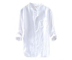 Luckycat Herren Leinenhemd Langarm körperbetont leicht tailliert 100% Leinen Herren Leinenhemd leinen Shirt Langärmelig Hemden mit Stehkragen Kurze Knopfleiste Slim fit für Herren
