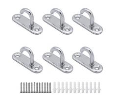 JaneYi (6 Stück) Edelstahl 304 Deckenhaken M5 Ovale Offene Haken Augenplatte Anker Schwerlast Schraubmontage Wand Haken zum Aufhängen von Pflanzenkorb Deckenventilator Werkzeug Decksbeschläge Hardware