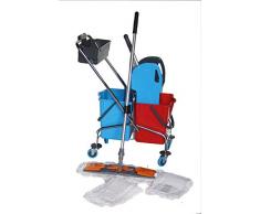 CleanSV® Laschenmop Wischset 50 Chrom Reinigungswagen mit Deichselschale, Laschenmop Set 50 cm: 3 Laschen Baumwollmop/Wischmop 50 cm, einen 50 cm Lamo Mophalter, Profi Telekopstiel