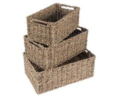 Homescapes Aufbewahrungskorb handgeflochten Set aus 3 Weidenkörben in natürlichem Grau
