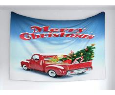 jenny-shop Weihnachtsteppich, Pickup mit Ornament abgelegt Kaltes Dezemberwetter Schneeflocken Frohe Weihnachten, Stoffwandbehang 59 * 59inch