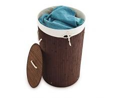 Relaxdays Wäschekorb Bambus, faltbare Wäschetonne mit Deckel, Volumen 70 l, Wäschesack Baumwolle, rund Ø 41 cm, braun