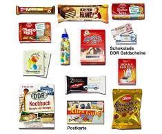 Ostprodukte Süssigkeiten Box – Zetti Knusperflocken Vollmilch, Halloren-Kugeln Classic, Viba Nougat Stange uvm. +++ Ost Waren DDR Box als Geschenkkorb mit Kultprodukten der DDR ++ Ostpaket DDR Geschenkbox DDR Produkt DDR Süßigkeiten-Box