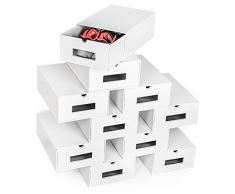 boxelite Aufbewahrungsbox Schuhkarton mit Sichtfenster,10er Set, Stapelbar, Spielzeug-Box Aufbewahrung Allzweckbox Schuhschachtel aus Kraftpapier Pappkarton – Schuhbox - Made in EU, Farbe: Weiß