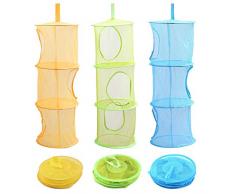 Faneli 3 Stück Set Mesh Hängender Speicher Korb, Tür-Aufbewahrung für Kinder Spielzeug-Organizer zum Aufhängen mit 3 Ebenen tragbar faltbar, für Kleine Kleidung (Blau, Grün, Gelb)