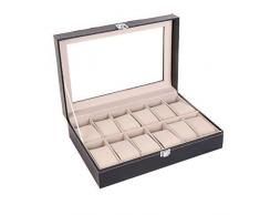 Uhrenschüttler, Uhrenbox 12 Gitter Uhr Schmuck Vitrine Herren Damen Armband Tablett PU Leder Geschenketui mit Schloss Herren und Damen Uhren