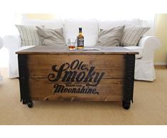 Uncle Joe´s Couchtisch XL Whisky Truhentisch Truhe im Vintage Shabby chic Style aus Massiv-Holz in braun mit Stauraum und Deckel Holzkiste Beistelltisch Landhaus Wohnzimmertisch Holztisch nussbaum