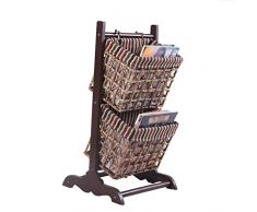 SILOLA Boden Bücherregal Kreative Rattan Rack Massivholz Finishing Rack Aufbewahrungskorb Mehrschichtiger Zeitungskorb für Wohnzimmer, Zuhause, Büro