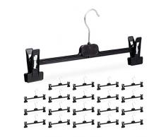 Relaxdays 20 x Hosenbügel Kunststoff, Klemmbügel verstellbar, drehbarer Metallhaken, Rockbügel, HxBxT: 14 x 36 x 3 cm, schwarz