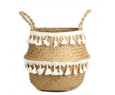 BlueMake Korb aus gewebtem Seegras, zur Aufbewahrung von Pflanzen oder Spielzeug, für das Badezimmer Medium elfenbeinweiß