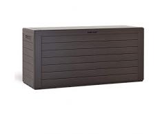 Auflagenbox Holzoptik Deckel klappbar 120x46x57cm Kissenbox Gartenbox Garten Truhe Braun