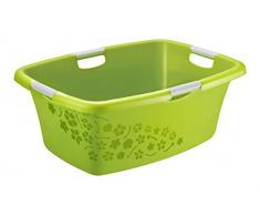 Rotho Flowers Wäschekorb 50 l, Kunststoff (PP), grün/weiss, 50 Liter (65 x 48,6 x 26,2 cm)
