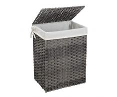 SONGMICS Wäschekorb handgeflochten, 90 L, Wäschesammler aus synthetischem Rattan, mit Deckel und Griffen, faltbar, Wäschesack herausnehmbar, grau LCB51WG