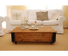 Uncle Joe´s Couchtisch Roosevelt Truhentisch Truhe im Vintage Shabby chic Style aus Massiv-Holz in braun mit Stauraum und Deckel Holzkiste Beistelltisch Landhaus Wohnzimmertisch Holztisch nussbaum