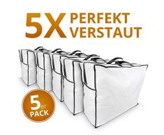 5er-Pack Aufbewahrungstasche für Bettdecken und Kissen, Trage-Tasche für Bettzeug oder Matratzenauflagen, handliche Reißverschluss-Box aus Vlies in 60cm x 50cm x 25cm