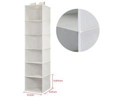 Magicfly Hängeregal für Kleidung, 6 Fächer Hängeaufbewahrung Faltbar Kleiderschrank Organizer Beige