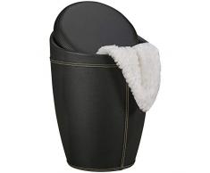 FineBuy Wäschebehälter Store Wäschekorb Farbe Schwarz Hocker mit Funktion Badhocker gepolstert mit Stauraum Bezug Kunstleder Sitzhocker 100 kg Lederhocker mit Deckel Aufbewahrung Badezimmer rund