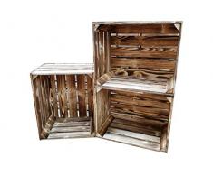 Teramico Holzkiste 50 x 40 x 30cm - Vintage-Look geflammt - Weinkiste Obstkiste Set Dekoration (3er Set, Ohne Ablage)